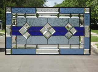 • Classic Blue • Beveled Stained Glass Window Panel • 26 5/8” X 16 1/2“