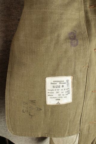 NOS 1949 Post WWII British Army Overalls Denim Blouse Jacket UK 8 40s WW2 6932 4