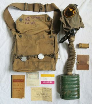 Ided Wwi 367th Infantry Buffalo Soldier Dog Tags Gas Mask Etc.  Vtg Old Antique