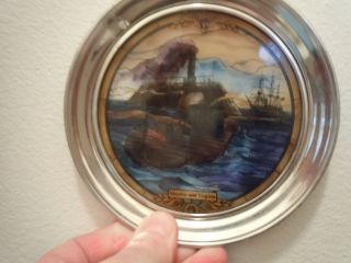 US NAVY PEWTER & STAINED GLASS PLATE USN MONITOR & VIRGINIA HISTORICAL SOCIETY 2