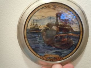 US NAVY PEWTER & STAINED GLASS PLATE USN MONITOR & VIRGINIA HISTORICAL SOCIETY 3