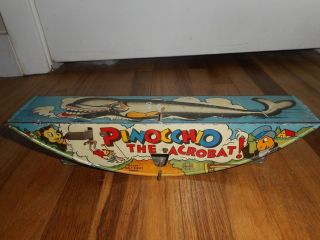 Vintage MARX Tin Litho 1939 Disney Pinocchio the Acrobat Wind up Toy 10