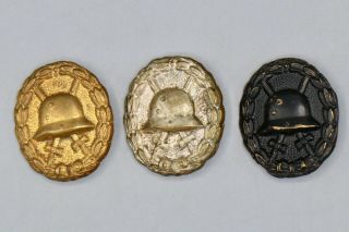 German Wwi Wound Badge Miniature Set – Bronze,  Silver & Gold