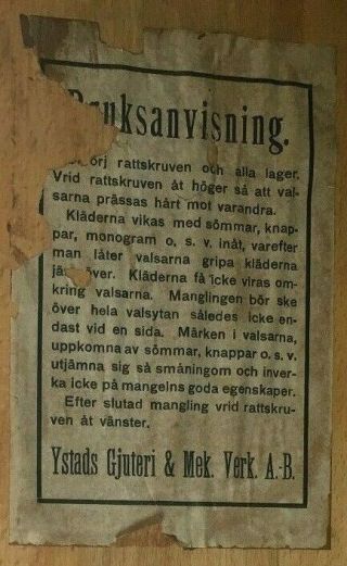 Vintage YSTA - TOPSY No 4 Swedish Clothes Wringer Wood & Cast Iron Hand Crank 5
