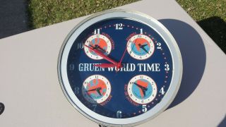 Rare Vintage Gruen World Time Lighted Clock Lackner Co.