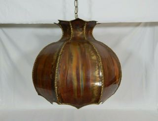 Mid Century Modern Brass Copper Brutalist Chandelier Hanging Light C Jere Greene 2