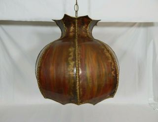 Mid Century Modern Brass Copper Brutalist Chandelier Hanging Light C Jere Greene 4