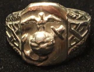 Marine Corp Vintage Sterling Silver Us Mc Ring Size - 10