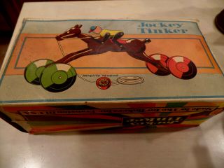 Vintage Jockey Tinker Pull Toy Box The Toy Tinkers Inc Evansville Illinois Ill
