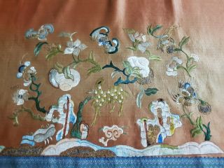 Antique Chinese Dragon Hand Embroidery Wall Hanging Panel Metal Thread 210x32cm