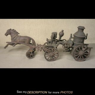 Scarce Antique 1890s Hubley Cast Iron 2 Horse Drawn Fire Pumper Engine
