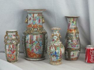 Three 19th C Chinese Canton Famille Rose Vases