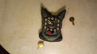 Antique Lux Novelty Clock Scotty Dog Fiural Animated Pendulette Runs With Key
