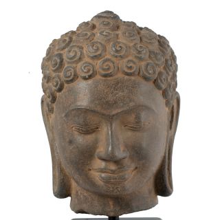 Antique 18th Century Thai Dvaravati Stone Buddha Head Statue - 30cm/12 "