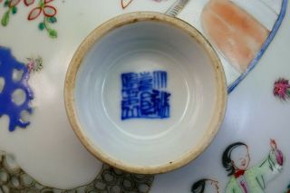 ANTIQUE 19th QING CHINESE FAMILLE ROSE PORCELAIN TEA BOWL COVER SAUCER WITH POEM 12