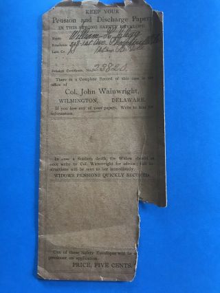 Civil War Discharge Pension Paper Envelope