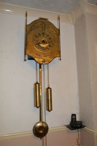 After Peter Wylie Davidson Arts & Crafts Brass Sands Of Time Wall Clock,  Serviced