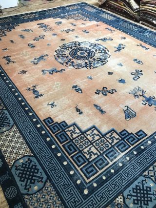 Antique Art Deco Chinese Rug Carpet Handmade Size: 15 