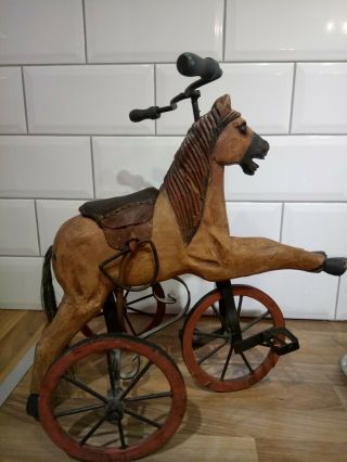 Vintage Antique Wooden Horse Tricycle