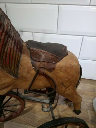 VINTAGE ANTIQUE WOODEN HORSE TRICYCLE 3