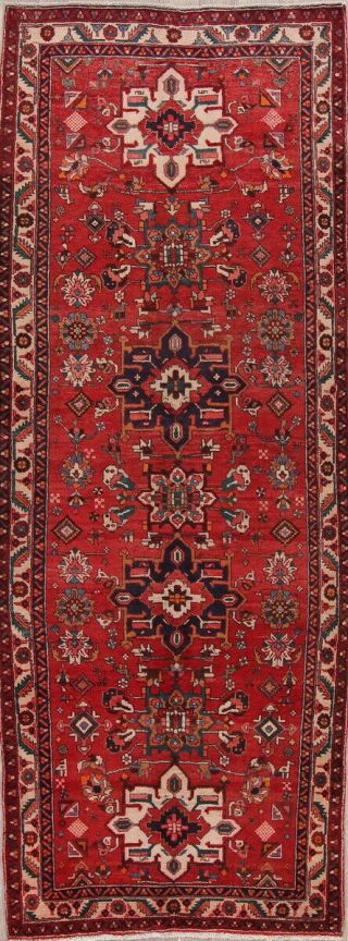 Exceptional Vintage Geometric Tribal Runner Heriz Persian Oriental Wool Rug 4x11