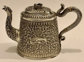 Exquisite Antique Chased Islamic Persian Indian Kutch Solid Silver Teapot 732g
