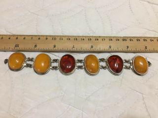 ANTIQUE Egg yolk/cognac Baltic amber bracelet 42.  6 gram.  老琥珀 silver 9
