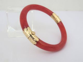 Vintage 18k Gold Translucent Blood Red Jadeite Jade Hinged Bangle Bracelet 58mm