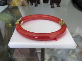 Vintage 18K Gold Translucent Blood Red Jadeite Jade Hinged Bangle Bracelet 58MM 3