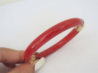 Vintage 18K Gold Translucent Blood Red Jadeite Jade Hinged Bangle Bracelet 58MM 4