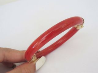 Vintage 18K Gold Translucent Blood Red Jadeite Jade Hinged Bangle Bracelet 58MM 5