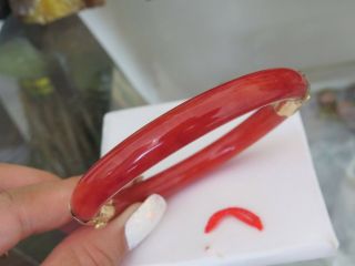 Vintage 18K Gold Translucent Blood Red Jadeite Jade Hinged Bangle Bracelet 58MM 8