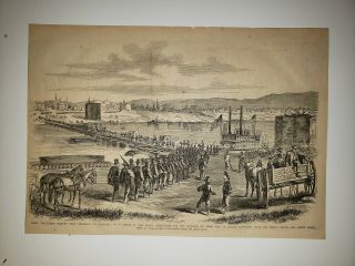 Union Soliders Coal Boats Cincinnati Covington Gen.  Smith 1862 Civil War Sketch