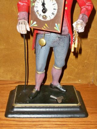 VINTAGE CAST IRON KEY WIND SHELF CLOCK OF COLONIAL STYLE FIGURE 100 4