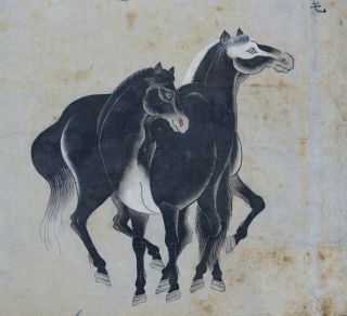 Fine antique Chinese 19th century scroll painting - 3 horses 10