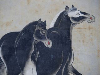 Fine antique Chinese 19th century scroll painting - 3 horses 11