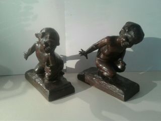 E.  B.  Parsons Bronze Bookends,  Pair " Playful Children " Stamped Gorham Co Founder