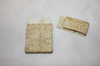 Extremely Intricate Japanese Carved Bone Business Card Holder WOW 7