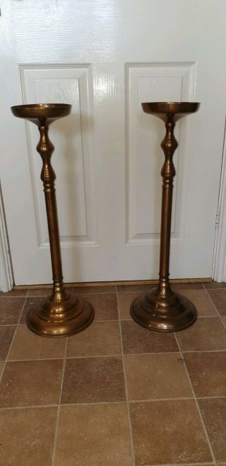 Vintage Brass Plant Jardiniere Stands Or Large Candle Holders 70cm Tall