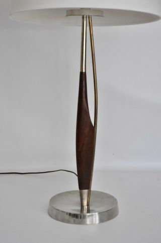 Laurel Vtg Mid Century Modern Brass Walnut Wood Wishbone Lamp Lightolier Eames