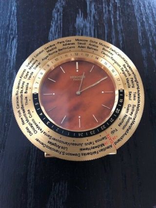 Hermes Gold Plated World Time Desk Clock With Alarm
