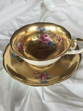 Vintage Radfords Fenton Tea Cup And Saucer Gold Pink Blue Flower Rare