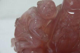 CHINESE ROSE QUARTZ CARVING OF A CHINESE ELDER & CHILD VERY RARE 12