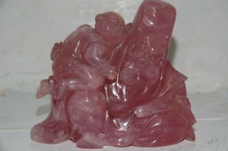 Chinese Rose Quartz Carving Of A Chinese Elder & Child Very Rare