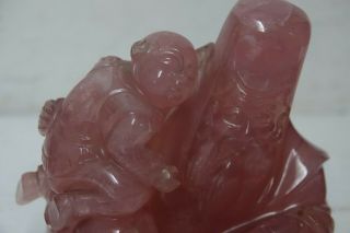CHINESE ROSE QUARTZ CARVING OF A CHINESE ELDER & CHILD VERY RARE 2