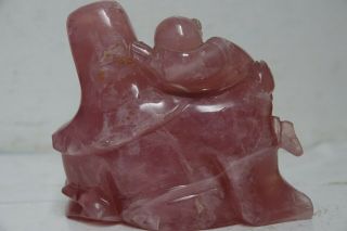 CHINESE ROSE QUARTZ CARVING OF A CHINESE ELDER & CHILD VERY RARE 5