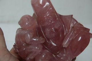 CHINESE ROSE QUARTZ CARVING OF A CHINESE ELDER & CHILD VERY RARE 7