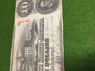 1863 $10 Ten doller Confederate States of America Richmond Civil War Era Note 9