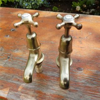 Antique Brass Sanitor Bathroom / Kitchen Sink Basin Taps.  Porcelain Caps