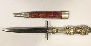 Rare Civil War Era Sheffield Boot Dagger W/ Leather Scabbard Silver Plate Grip